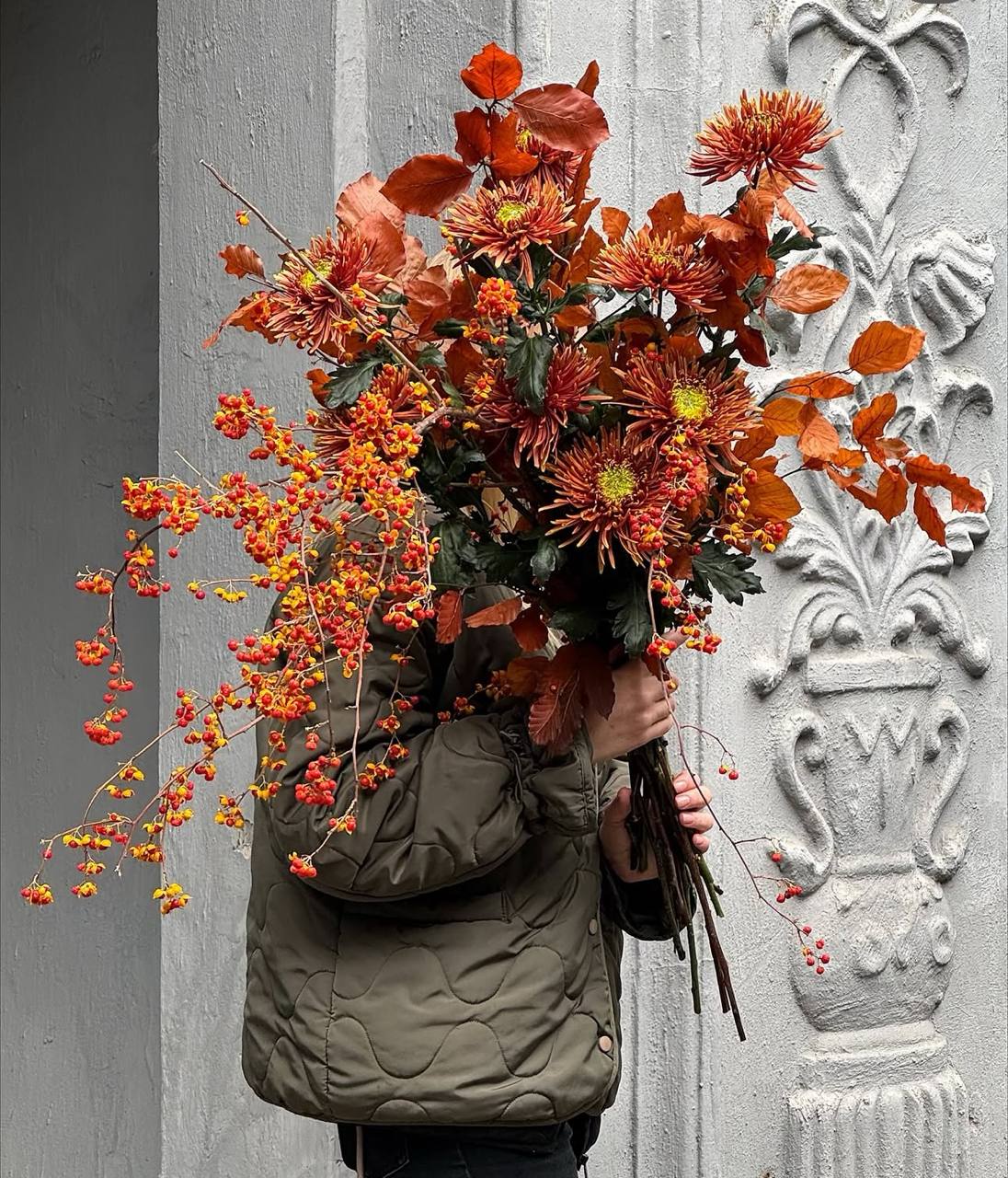 Chrysanthemum floral collection in warm autumn tones