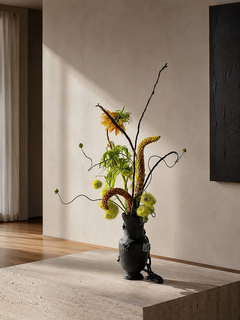 Quiet luxury floral styling for a lounge or showroom